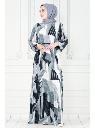 Grey - Modest Dress - Sevitli