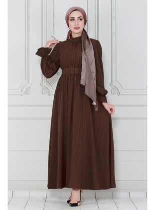 Brown - Modest Dress - Sevitli