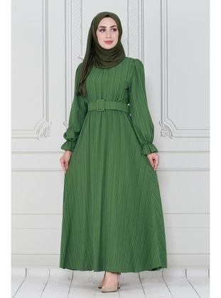 Green - Modest Dress - Sevitli