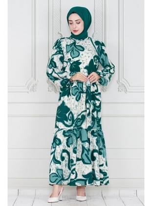 Green - Modest Dress - Sevitli