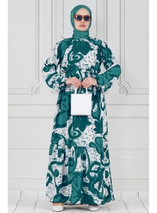 Green - Modest Dress - Sevitli