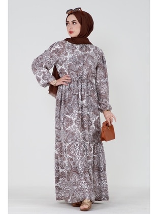 Brown - Modest Dress - Sevitli