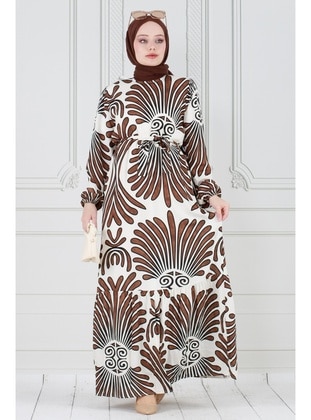 Brown - Modest Dress - Sevitli