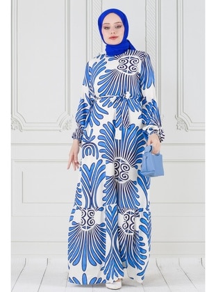 Blue - Modest Dress - Sevitli