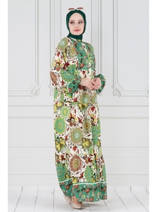 Green - Modest Dress - Sevitli