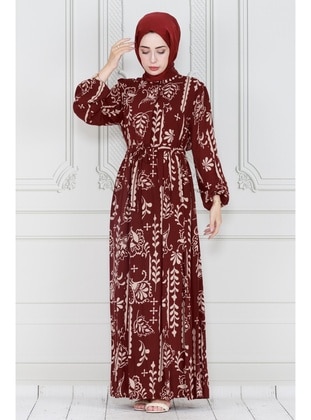 Burgundy - Modest Dress - Sevitli