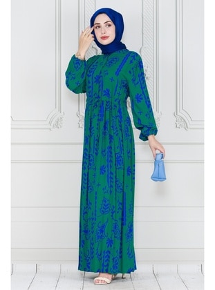 Green - Modest Dress - Sevitli