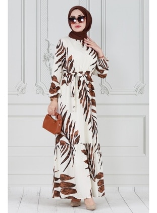 Brown - Modest Dress - Sevitli