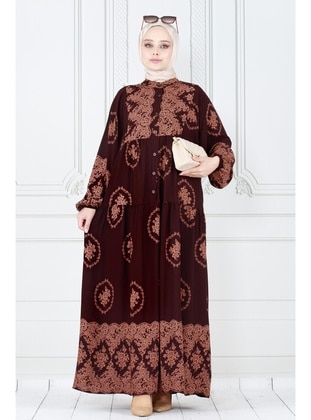 Brown - Modest Dress - Sevitli