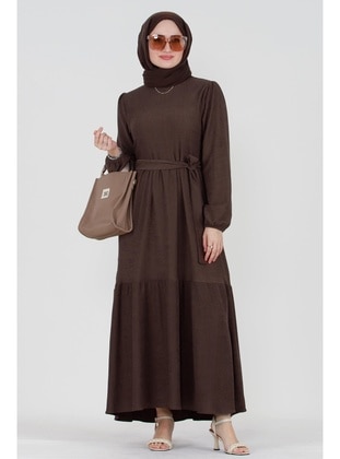 Brown - Modest Dress - Sevitli