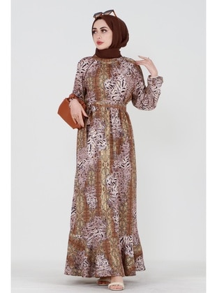 Brown - Modest Dress - Sevitli