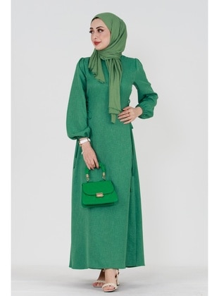 Green - Modest Dress - Sevitli