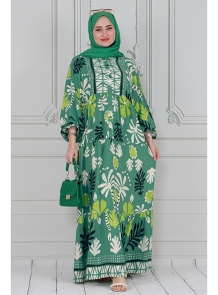 Green - Modest Dress - Sevitli