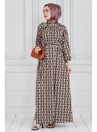 Brown - Modest Dress - Sevitli