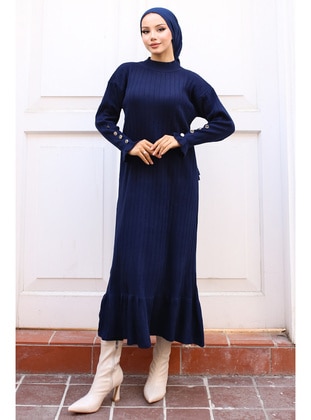 Navy Blue - Knit Dresses - Benguen