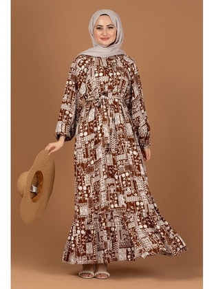 Brown - Modest Dress - Sevitli