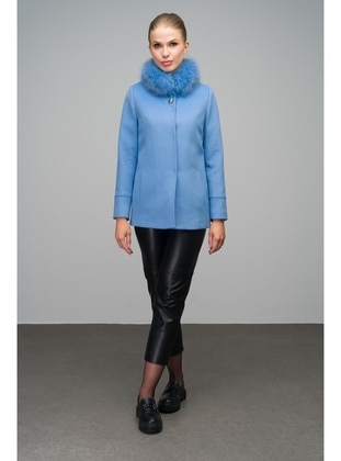 Blue - Crew neck - Coat - Olcay