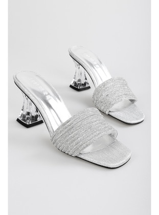 Heeled Slippers - 300gr - Silver color - Slippers - Shoeberry