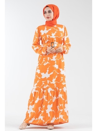 Orange - Modest Dress - Sevitli