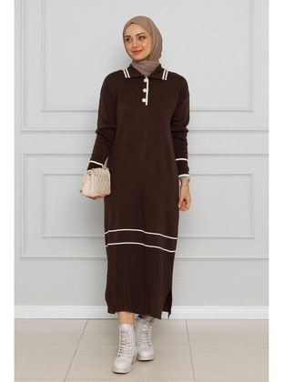 Brown - Knit Dresses - Sevitli