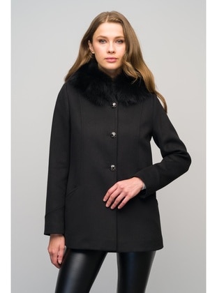 Black - Crew neck - Coat - Olcay