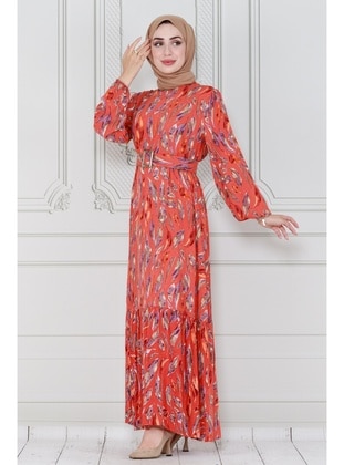 Orange - Modest Dress - Sevitli