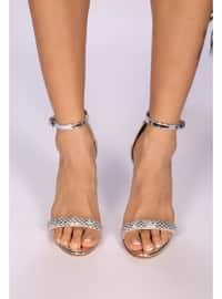 Women's Silver Color Color Single Strap High Heel Shoes Silver