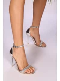 Women's Silver Color Color Single Strap High Heel Shoes Silver