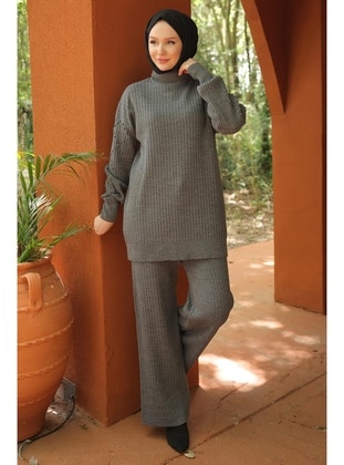 Smoke Color - Unlined - Polo neck - Knit Suits - Hafsa Mina