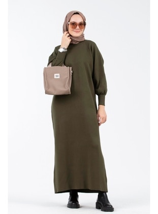 Khaki - Knit Dresses - Sevitli