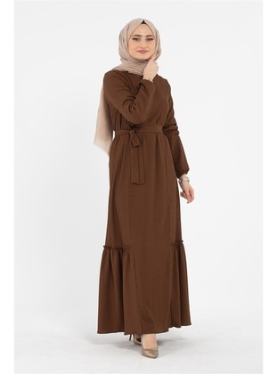 Brown - Modest Dress - Sevitli