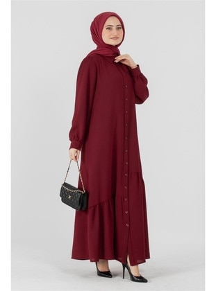 Burgundy - Modest Dress - Sevitli