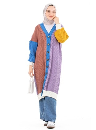 Purple - Knit Cardigan - Sevitli