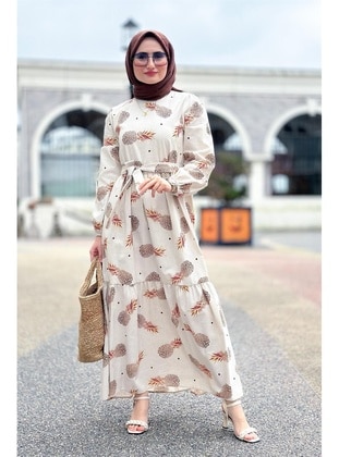 Brown - Modest Dress - Sevitli