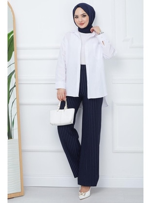 Navy Blue - Pants - Hafsa Mina