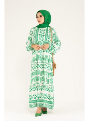 Green - Modest Dress - Sevitli