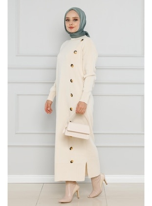 Beige - Knit Dresses - Sevitli