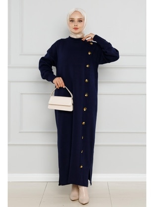 Navy Blue - Knit Dresses - Sevitli