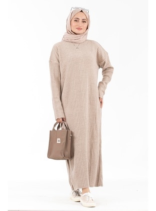 Beige - Knit Dresses - Sevitli