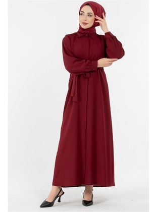 Burgundy - Modest Dress - Sevitli