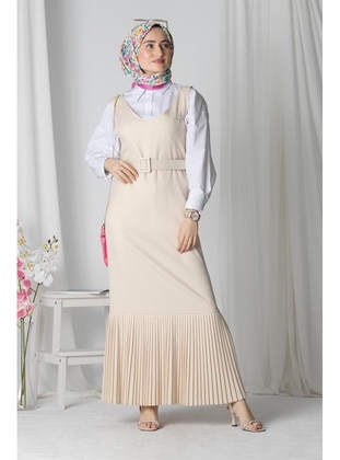 Beige - Modest Dress - Sevitli