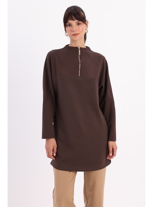 Brown - Turndown collar - Tunic - ALLDAY