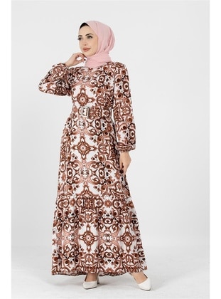 Brown - Modest Dress - Sevitli