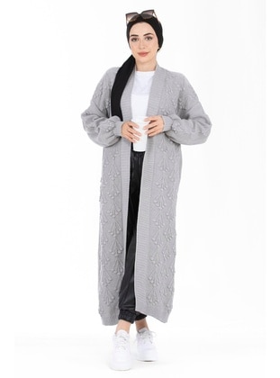 Grey - Knit Cardigan - Sevitli