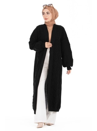 Black - Knit Cardigan - Sevitli