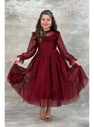 Burgundy - Girls` Dress - Riccotarz