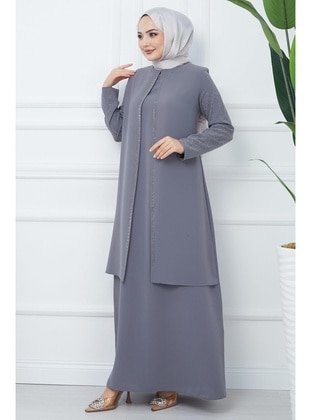 Grey - Modest Dress - Hafsa Mina