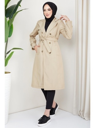 Beige - Trench Coat - Hafsa Mina