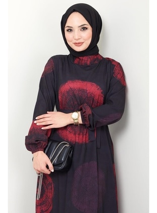 Burgundy - Modest Dress - Hafsa Mina