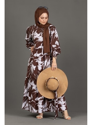 Brown - Modest Dress - Sevitli